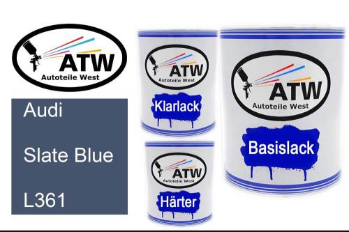 Audi, Slate Blue, L361: 1L Lackdose + 1L Klarlack + 500ml Härter - Set, von ATW Autoteile West.